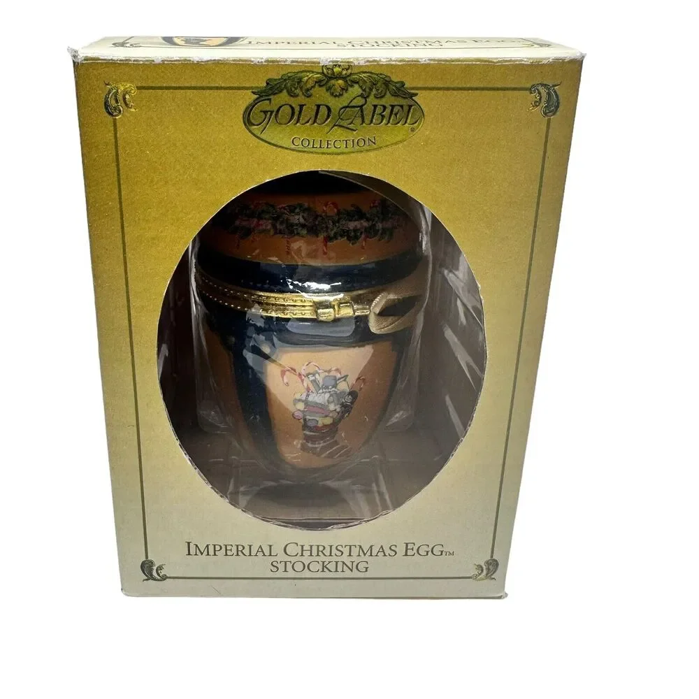 Imperial Nutcracker Porcelain Christmas Egg Gold Label Music‎ Box Ornament WORKS